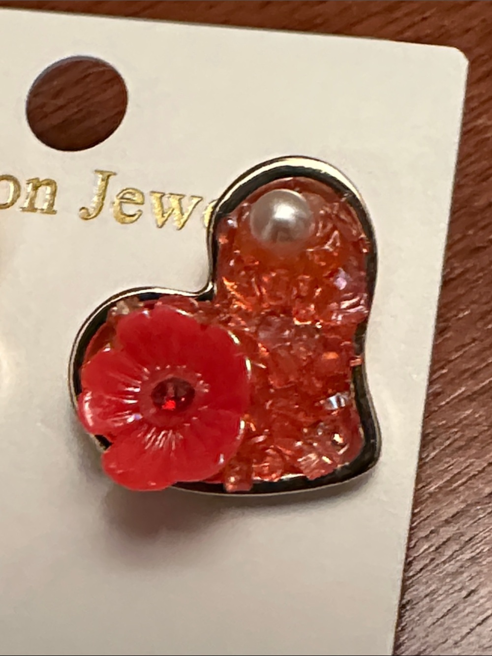 Fashion Jewelry Red Heart Floral Stud Earrings - Picture 3 of 6